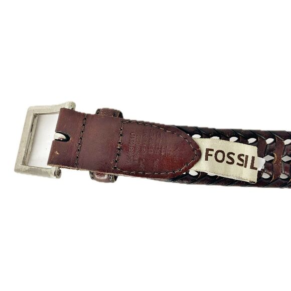 Fossil Braided Leather Brown Belt Size 40 / 100 1.25" W Silver Buckle Hardware - Picture 7 of 8